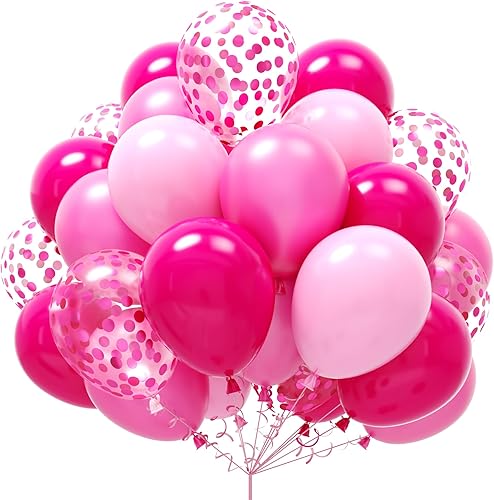 Paquete de 60 globos de látex de 12 pulgadas color rosado intenso, rosado claro y de confeti rosado, decoración para Día de San Valentín,