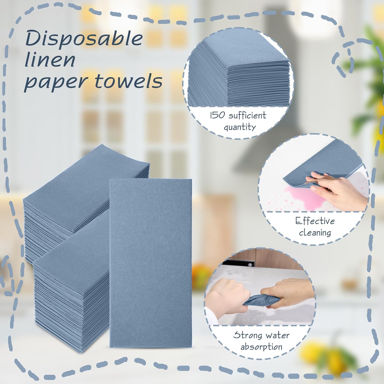 Jeyiour 150 Pcs Dusty Blue Dinner Napkins Boho Disposable Guest Towels 16 x 16 Inch Paper Hand Towels for Bathroom Decorative Wedding Napkins for Bridal Baby Shower Kitchen Party Event