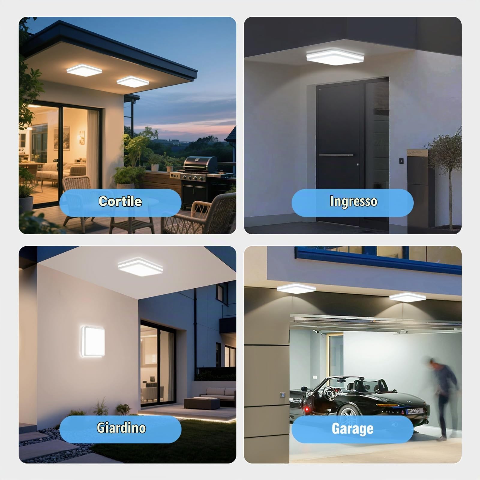 LEZOE Plafoniera LED con sensore di movimento IP65 impermeabile, 30W 4500lm 150(Lm/W) lampada da soffitto con sensore 3000K/4000K/6500K Ideale per bagno, garage, corridoio, balcone 26x26x6cm Bianco
