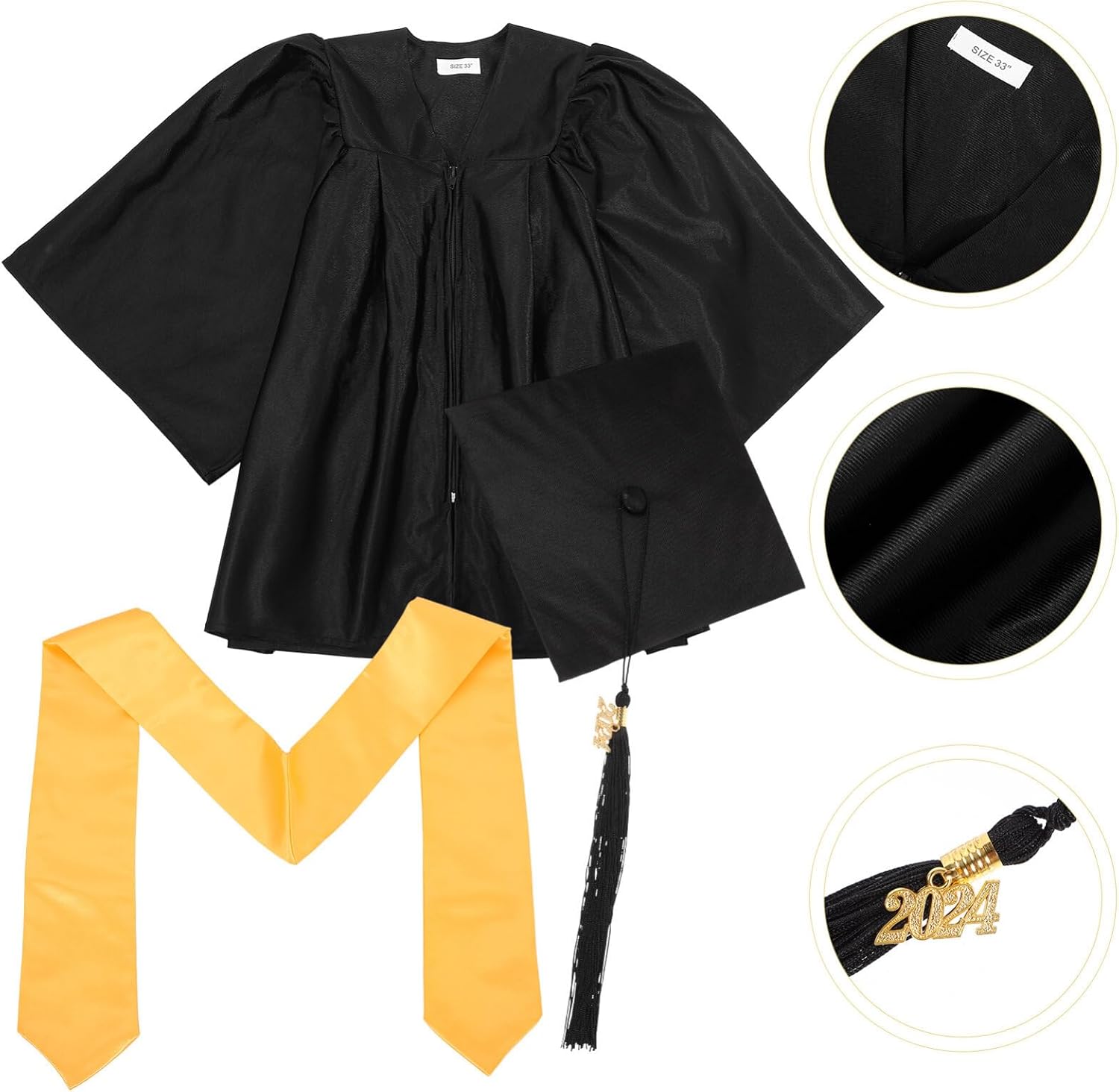 Vaguelly 1 Set Preschool Kindergarten Graduation Gown Cap Set with Tassel and 2024 Charm for Preschool Kindergarten Kids Size