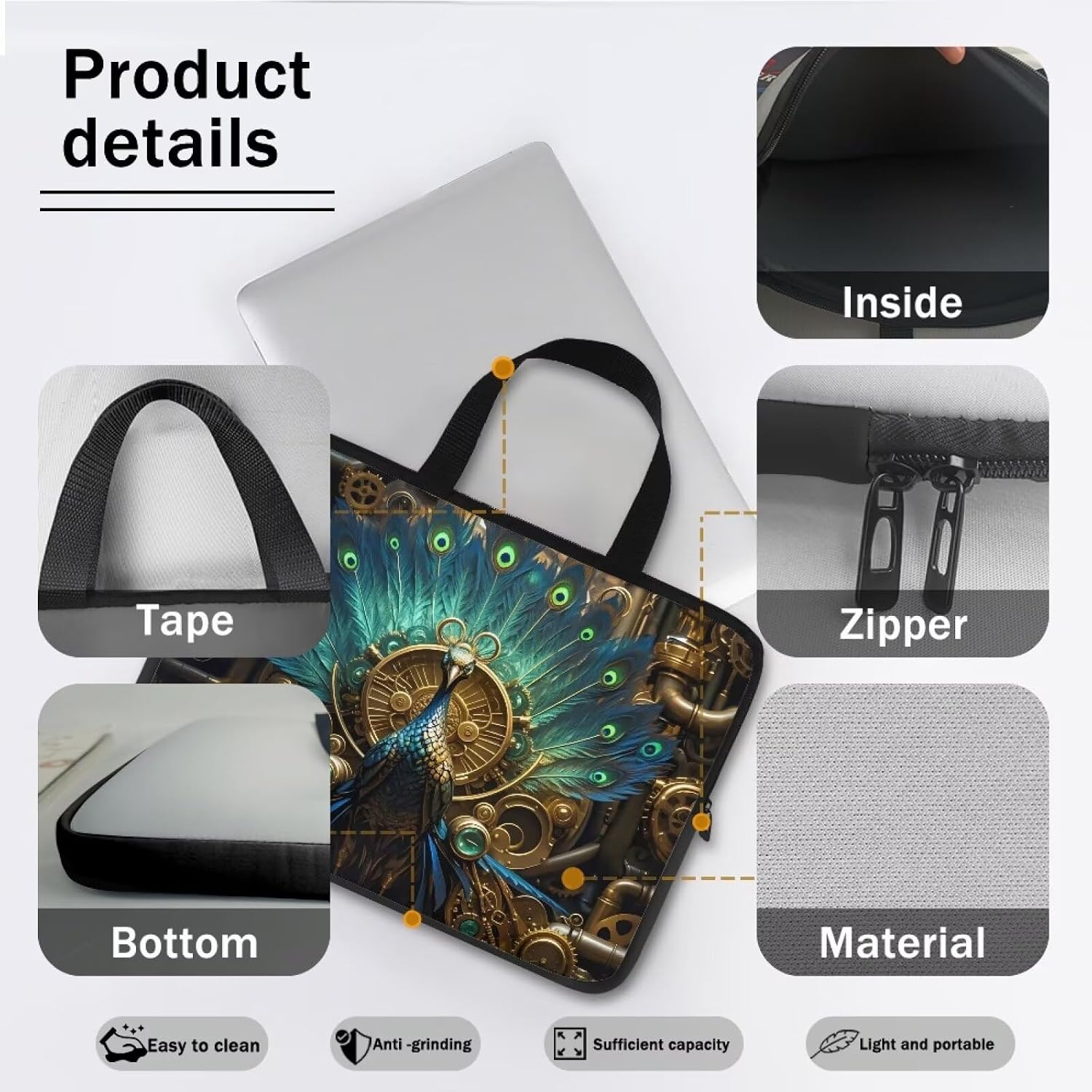 Steampunk Animal Laptop Bag for Women, Gears Pipes Mechanical 10-17 Inch Laptop Case Sleeve Handbag Briefcase