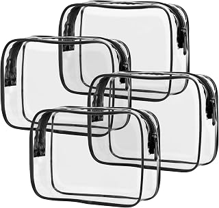 PACKISM Clear Makeup Bags, 4 Pack Quart Size Travel Bag TSA Approved Clear Travel Bags for Toiletries, Clear Cosmetic Bags Carry on Clear Toilety Bag TSA Approved Toiletry Bags, Black