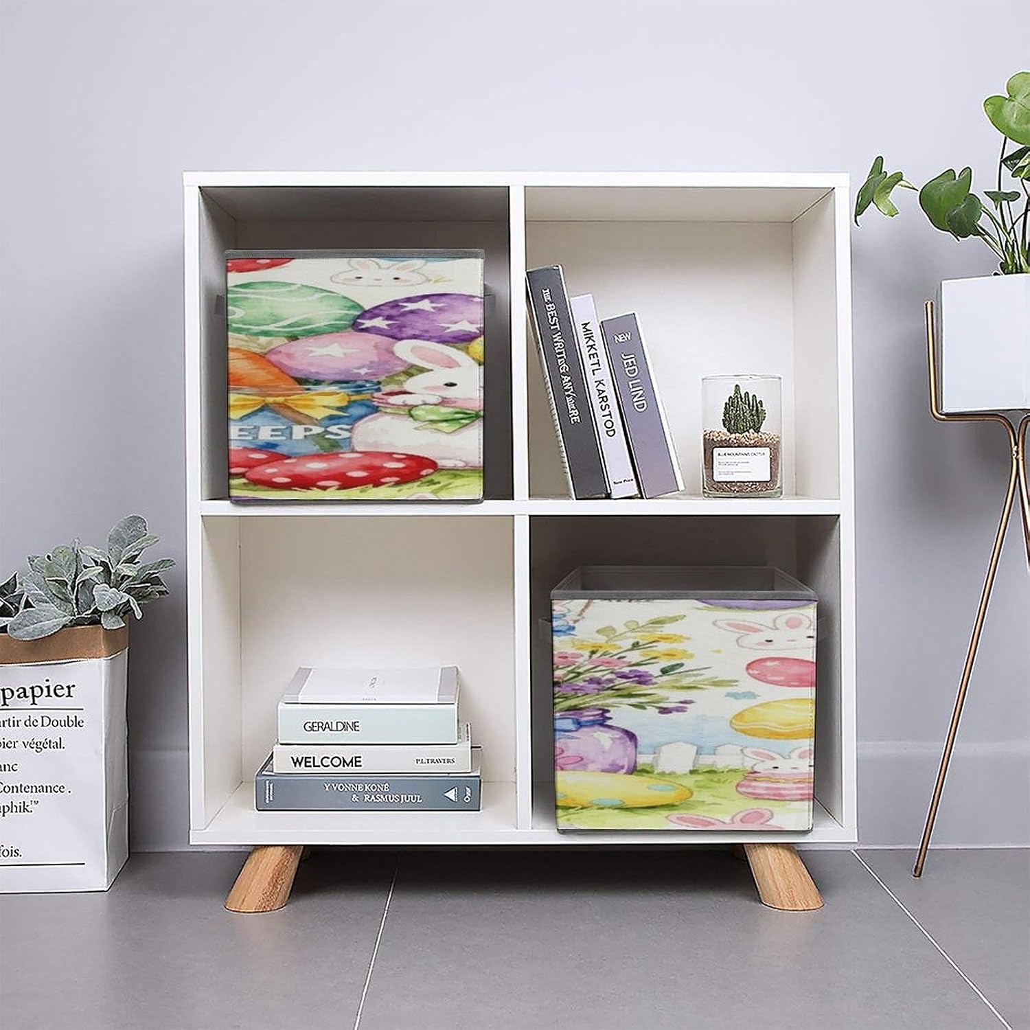 Bunny Fabric Bins Storage Basket Square Baskets | Storage Bin with Double Handles,Cube Collapsible Organizers for Organization,Closet,Shelves,Offices