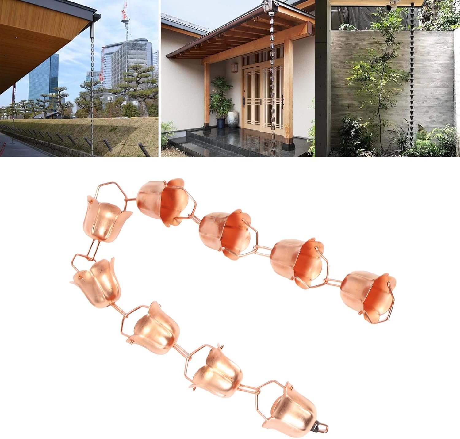 Rainwater Chain, Gutter Chain, rain Bell, rain Chain Suitable for Courtyard Garden Temple rainwater Collection Chain 1 Meter (Morning Glory Shaped)