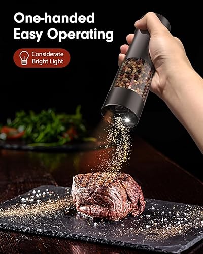 Miniatura 2 de TOMEEM Juego de molinillo eléctrico de sal y pimienta de mayor capacidad, recargable con luces LED, molinillo automático de pimienta y sal de acero