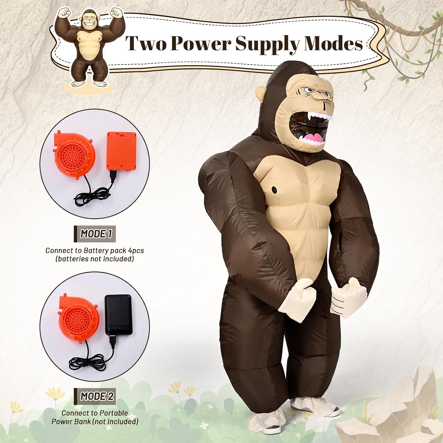 Inflatable Gorilla Costume Adult, Blow Up Gorilla Costume for Halloween
