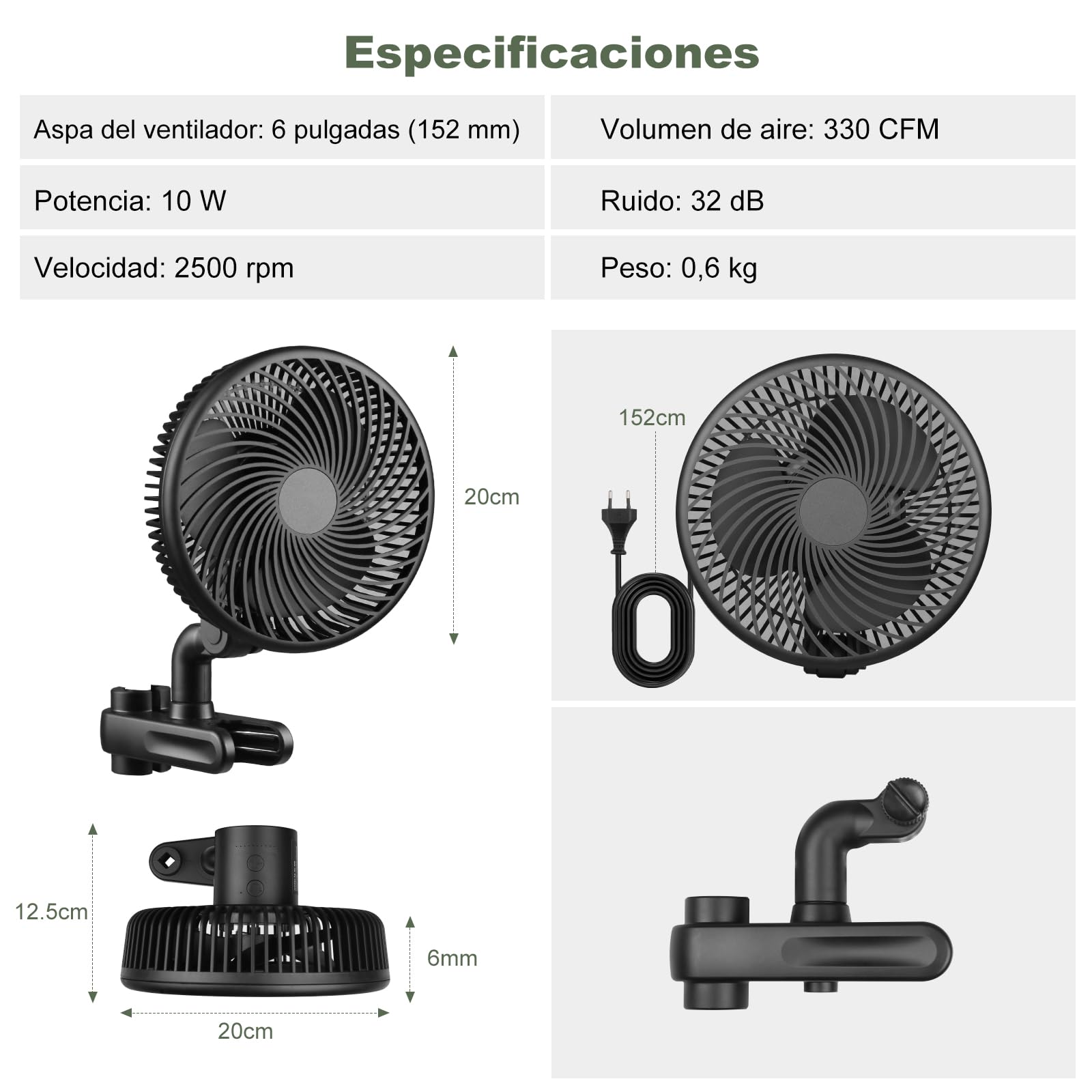 Ventilador de cultivo clip - Ventilador oscilante ajustable con 10 velocidades, silencioso para tienda de cultivo