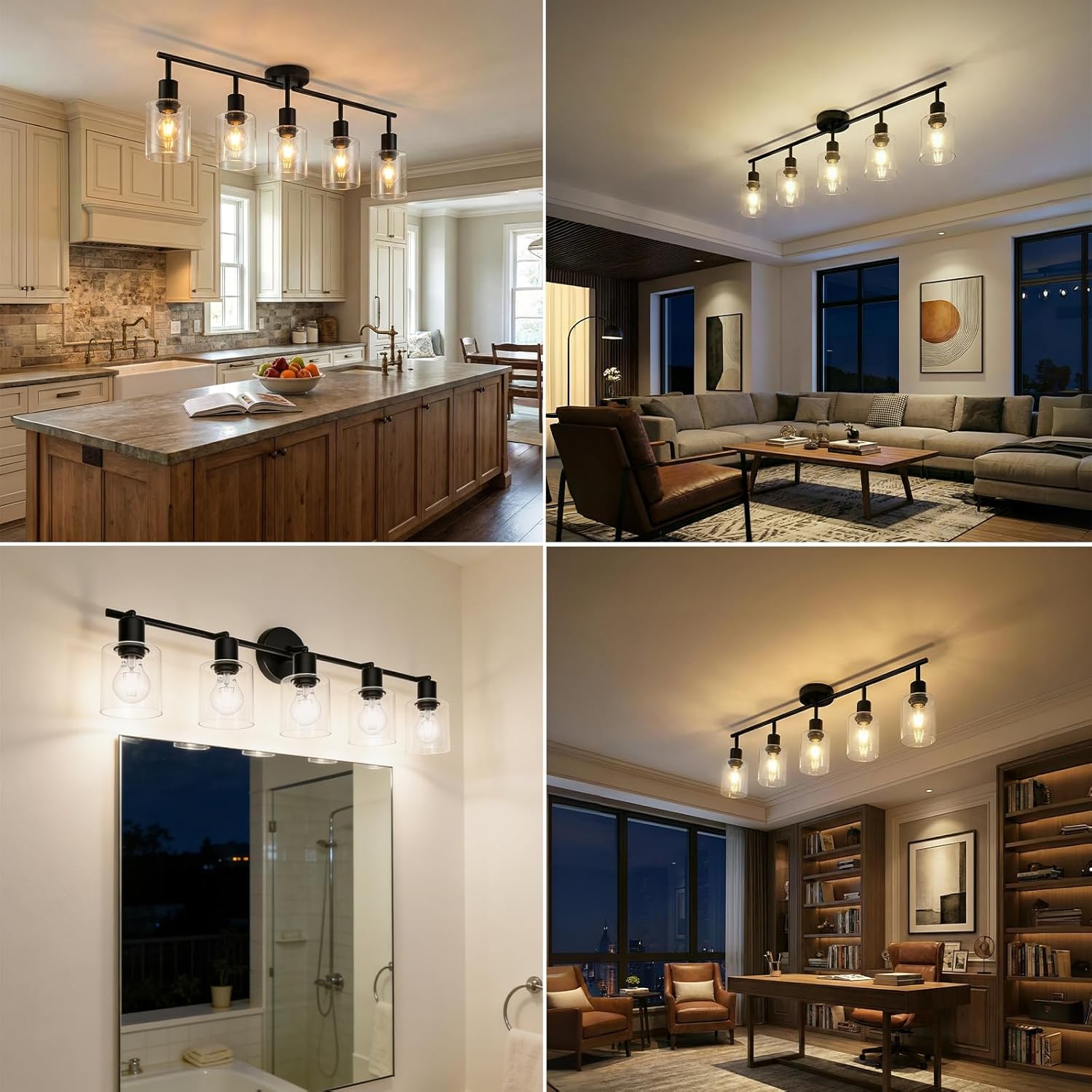 HiBay 5-Light Black Track Lighting Fixtures Ceiling, Multi Directional Foldable Glass Spotlight, Modern Farmhouse Industrial Track Light for Kitchen, Living Room, Home Office, E26 Base