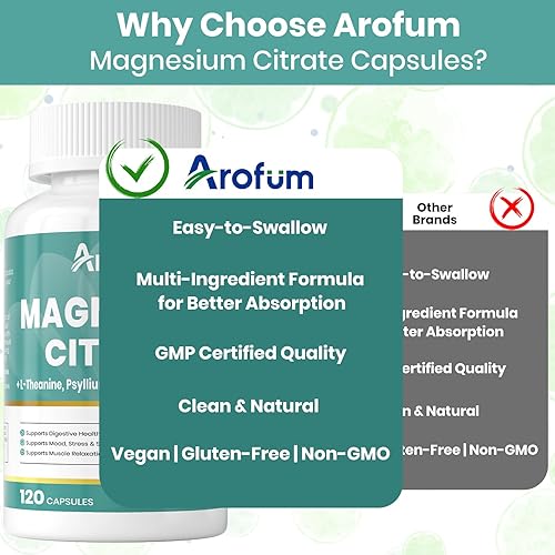 Miniatura 8 de Cápsulas de citrato de magnesio para apoyar el sueño y el estreñimiento, complejo de magnesio vegano con L-teanina y vitamina B6 para una alta