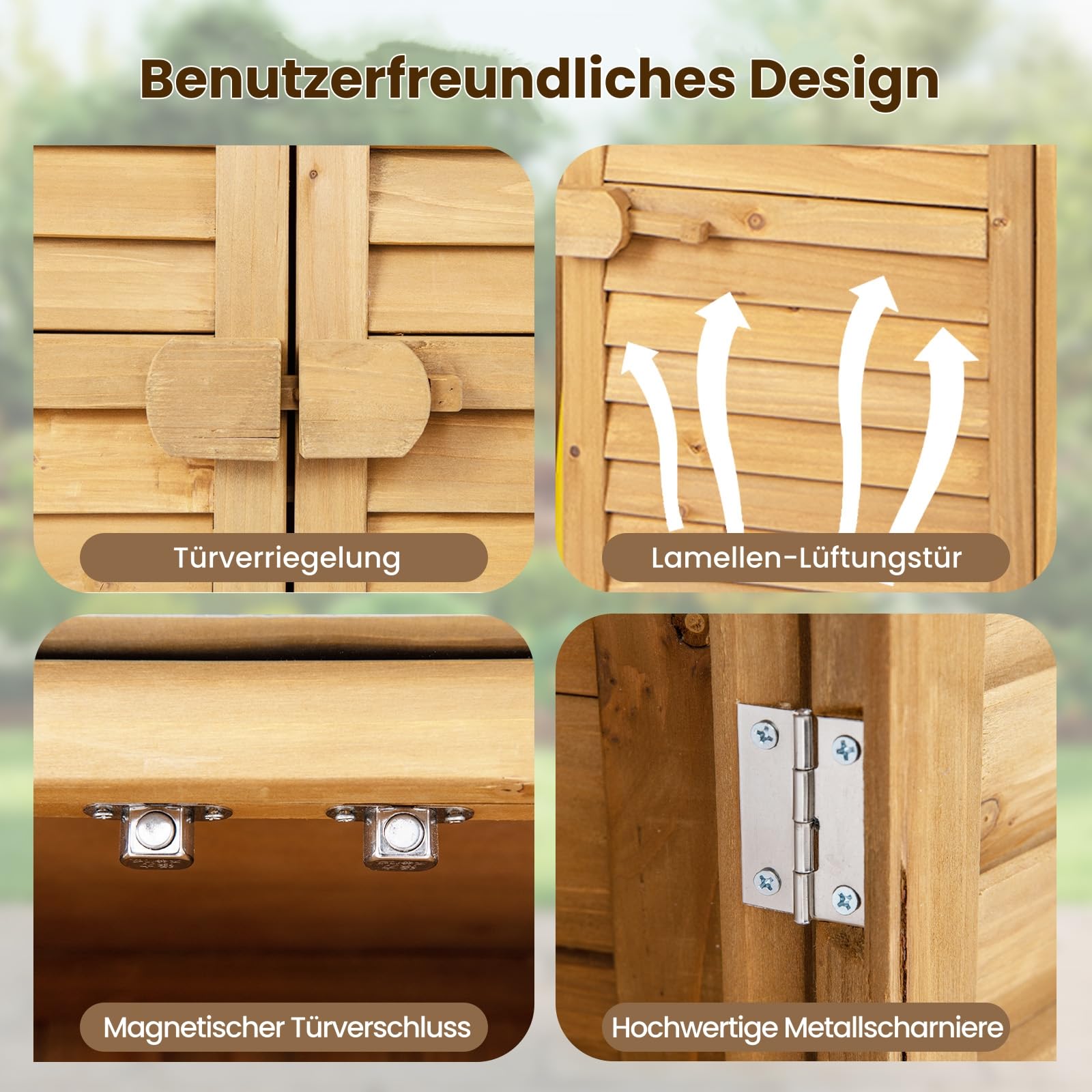 RELAX4LIFE Pflanztisch Outdoor, Gartentisch Holz mit Unterschrank & Verzinkter Arbeitsplatte & Abnehmbaren Regalen & Haken, Arbeitstisch wetterfest für Garten, Hof, Terrasse, 87 x 45 x 120 cm, Natur
