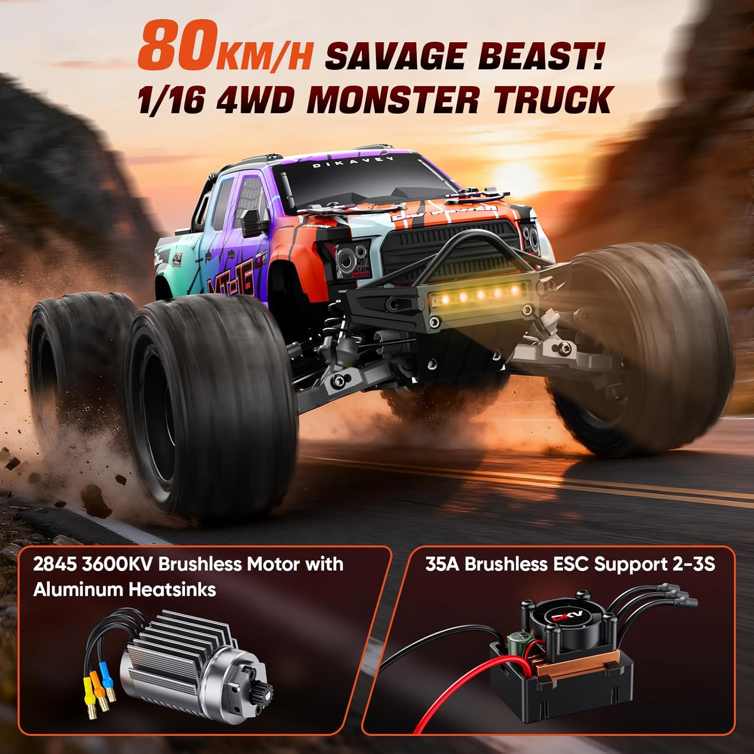 1/16 50MPH Brushless 4WD RC Truck,Upgradeable All-Terrain Remote Control Cars with 3S Battery,Waterproof Fast Off-Road RC Truggy for Adults,Suitable as Gift for Snow/Sand Adventures-Gradient Purple
