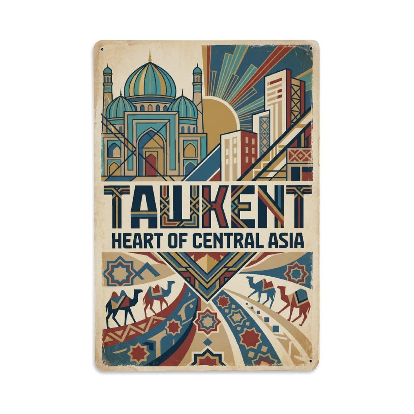 Huiyhb 8X12inch(20X30cm) Travel Retro Uzbekistan Tashkent Metal Tin Sign