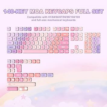 YUNZII 140 Keys MOA Keycaps, Dye-Sublimation PBT Custom Keycap Set for MOA Profile, Cute Purple Gradient Keycap for MX Switches Mechanical Gaming Keyboard(Purple)