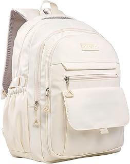 Phaoullzon Teen Girls School Backpack for Boys, College Aesthetic Laptop Bookbag for Women,Beige