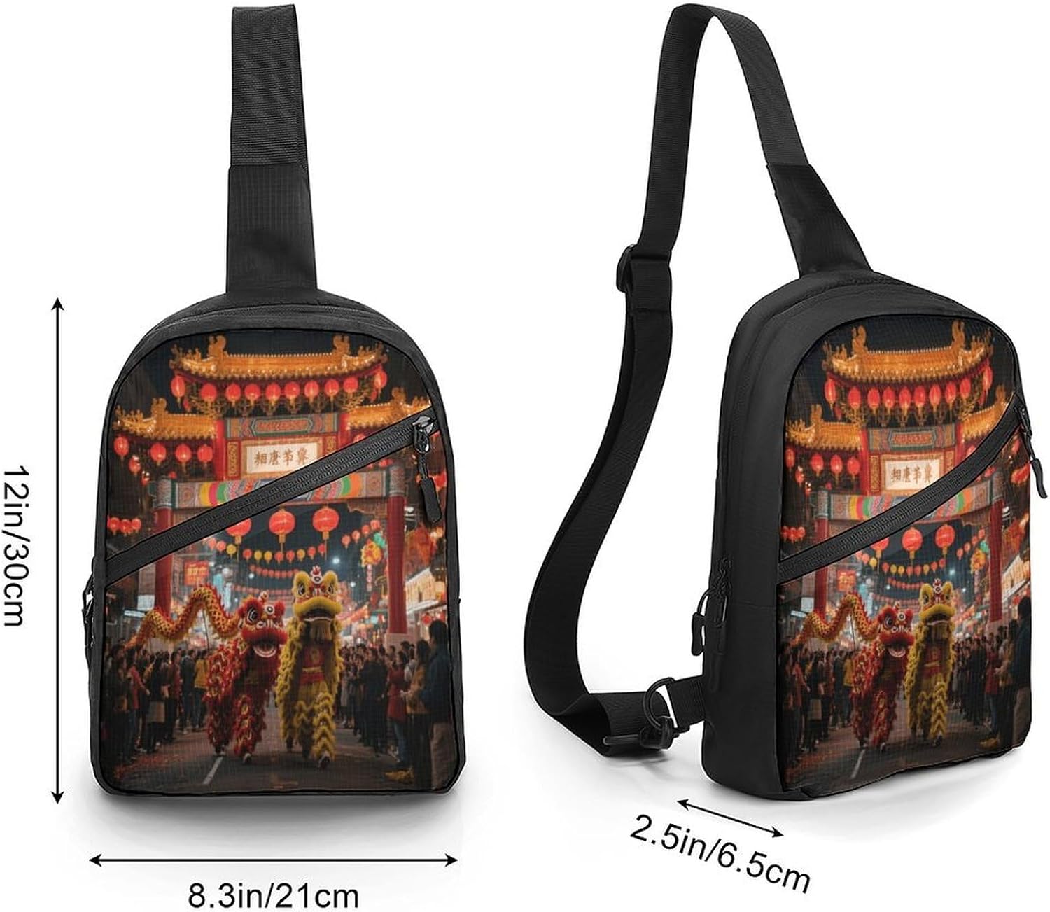 Chinatown Archway Sling Bag Crossbody Chest Bag Fanny Pack | Foldable Oxford Cloth Crossbody Bag with Internal Storage Bag Adjustable Sling Backpack Compact Lightweight for Travel Hiking