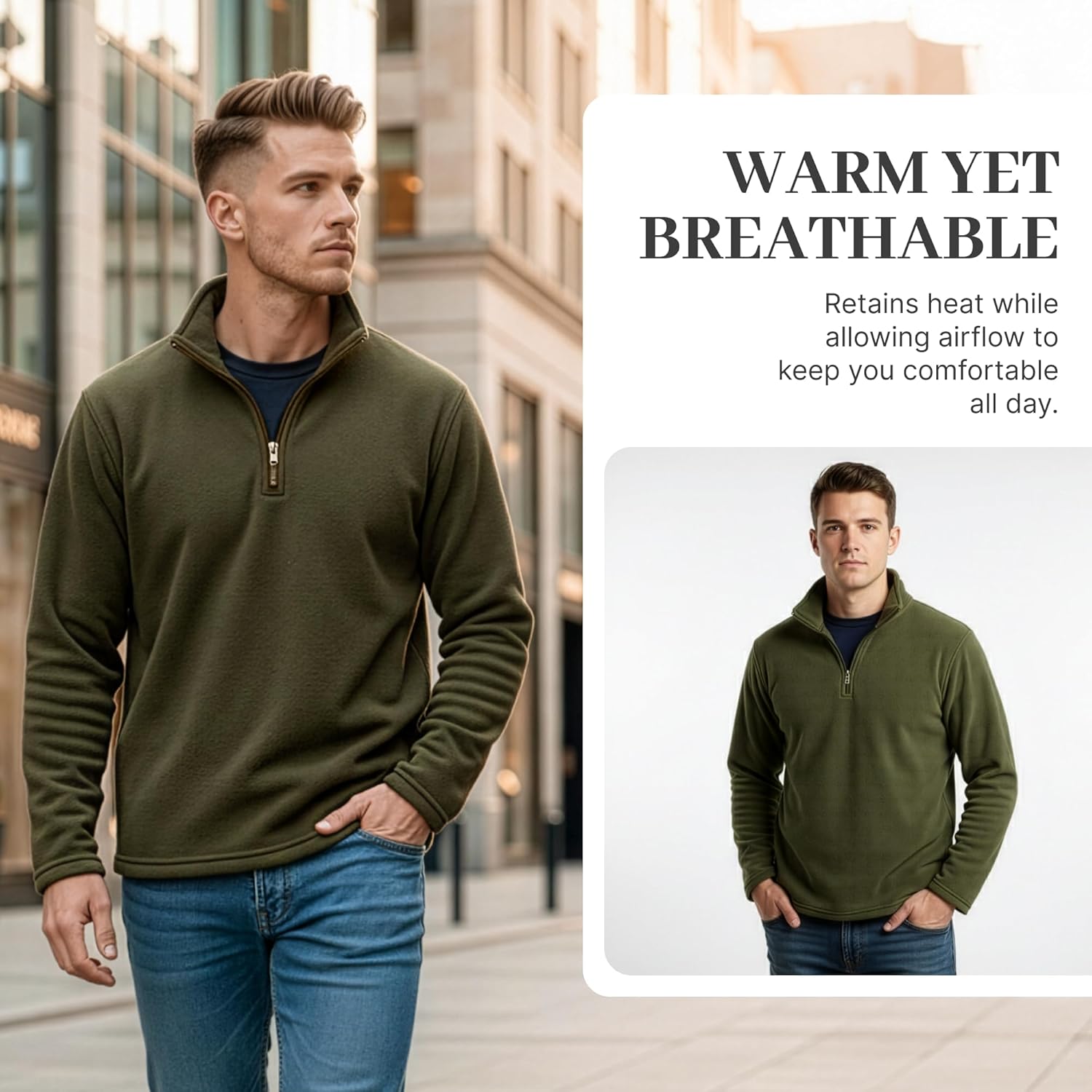 MENS MOCK NECK ZIPPER JACKET, MICRO FIBER FLEECE - Image 2