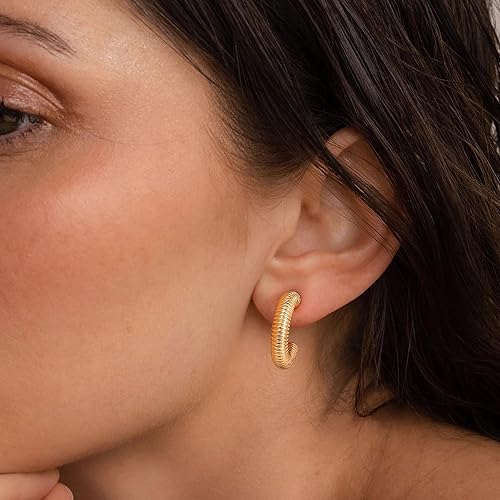 Miniatura 4 de Aretes de aro gruesos abiertos para mujer, chapados en oro de 14 quilates, de plata de ley trenzada, cuerda trenzada, aros gruesos, hipoalergénicos