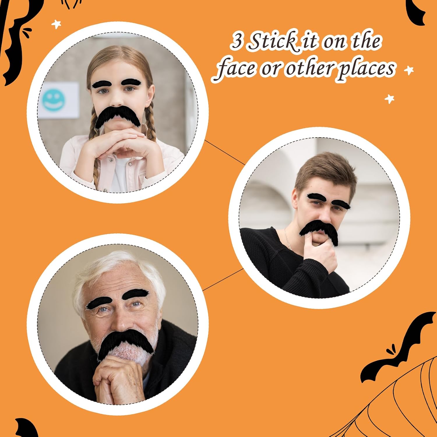 YUXIANLB Fake Mustache and Eyebrows Self Adhesive Fake Beard, Novelty Costume Facial Hair for Cosplay Costume Halloween Party(Black)