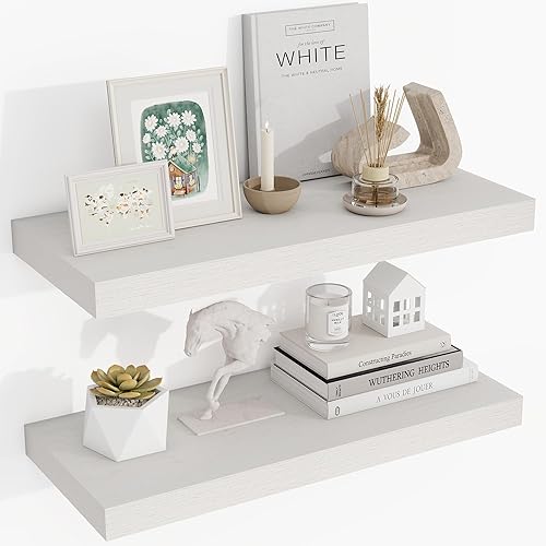 Miniatura 28 de Estantes flotantes de 24 pulgadas, con textura 3D de veta de madera, estantes flotantes de pared de 24"x9.25"x1.5" de profundidad, estantes de Roble