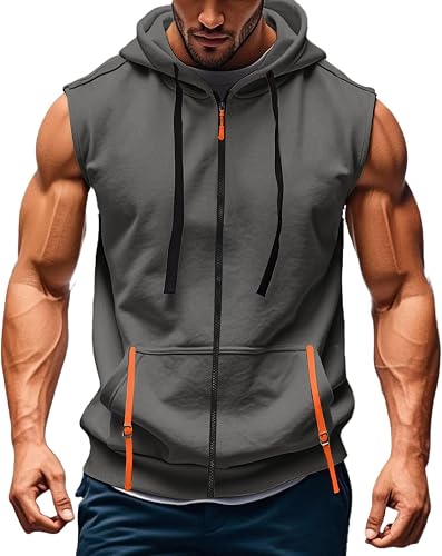 HYYGOCCTV Sleeveless Hoodies For Men Summer Vest Tank Tops Zip Up Hoodie Workout