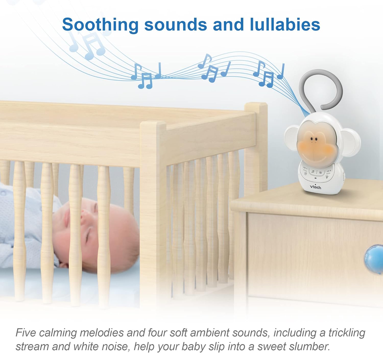 VTech DM1411 Audio Baby Monitor & Portable Soother Dual-Unit Rechargeable Battery, Long Range, Soft-Glow Night Light, Soothing Sounds & Lullabies, Digital Wireless Transmission, Sound Indicator