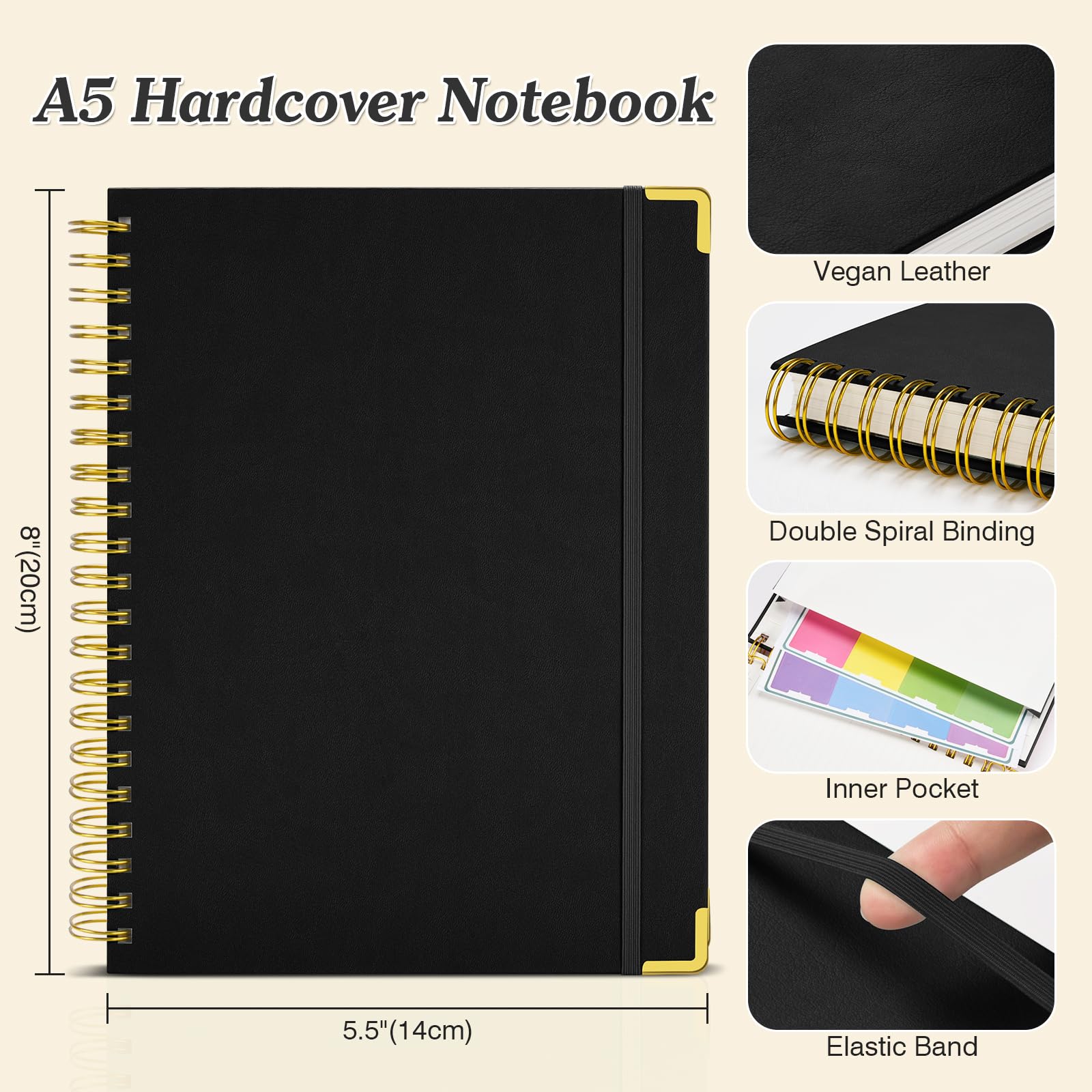 A5 Notebook, Bullet Dotted Journal Notebooks, 300 Pages Leather Note Book, 120 GSM Thick No Bleed Through Paper Journals - Image 2