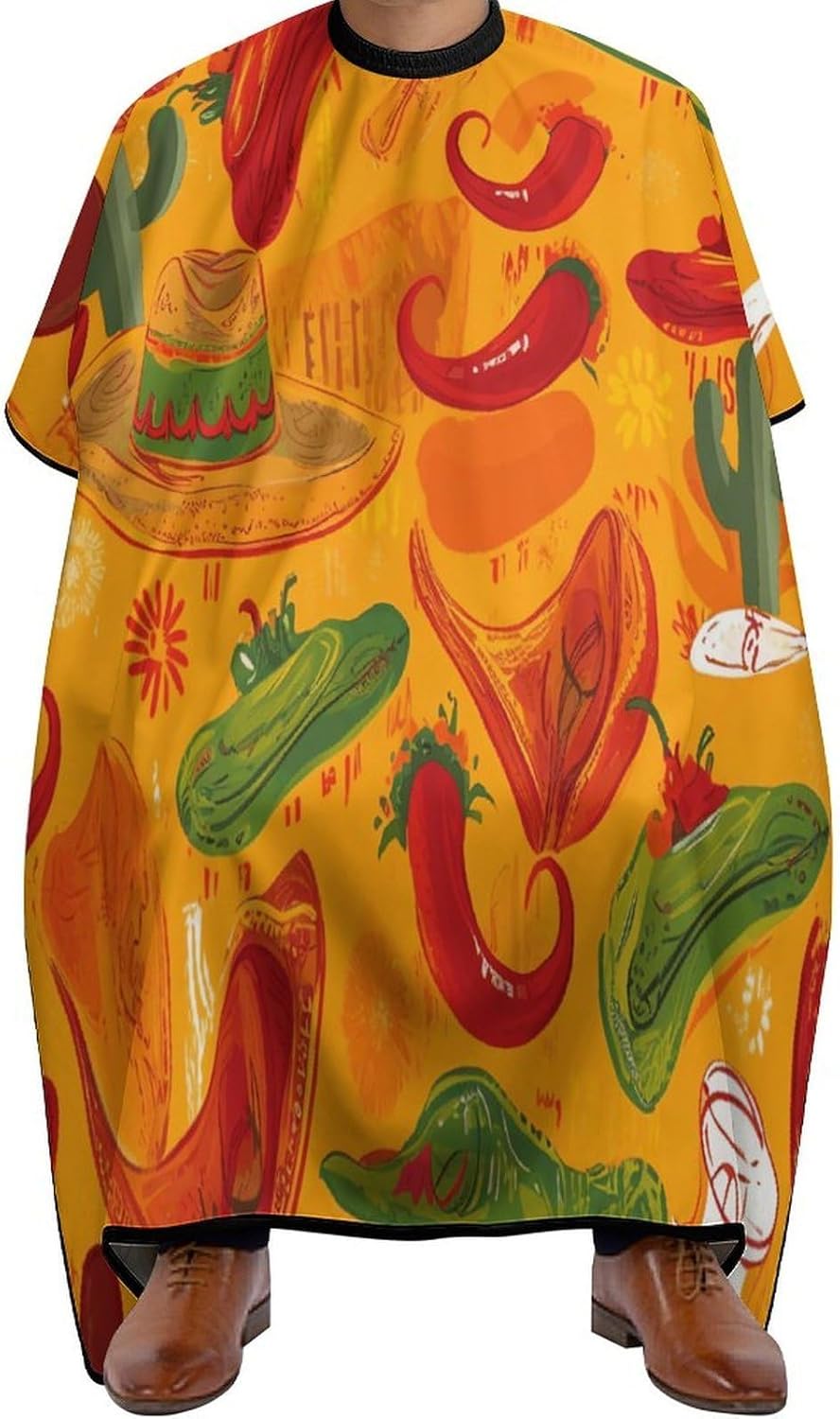 Cactus Hat And Chili Pepper Apron for Women Men,Barber Cape with Adjustable Snap Closure,Hair Cutting Cape,66.9 X 56.7 Inches for Hair Dye, Comb-out, Styling, Shampoo