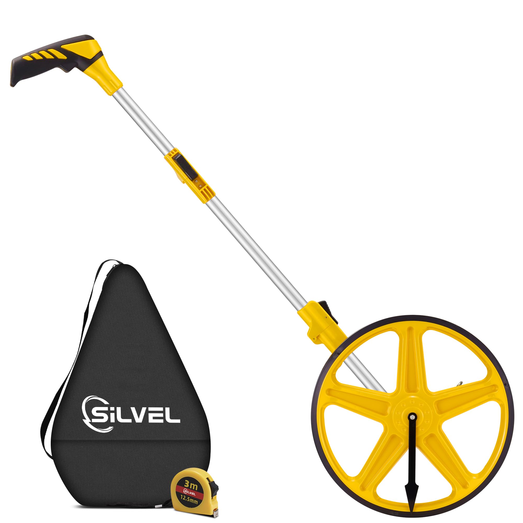 SILVEL 12 Inch Measuring Wheel, MAX9999FT Measuring Wheel in Feet and Inches, One key to Zero Rolling Tape Measuring Wheels, yellow