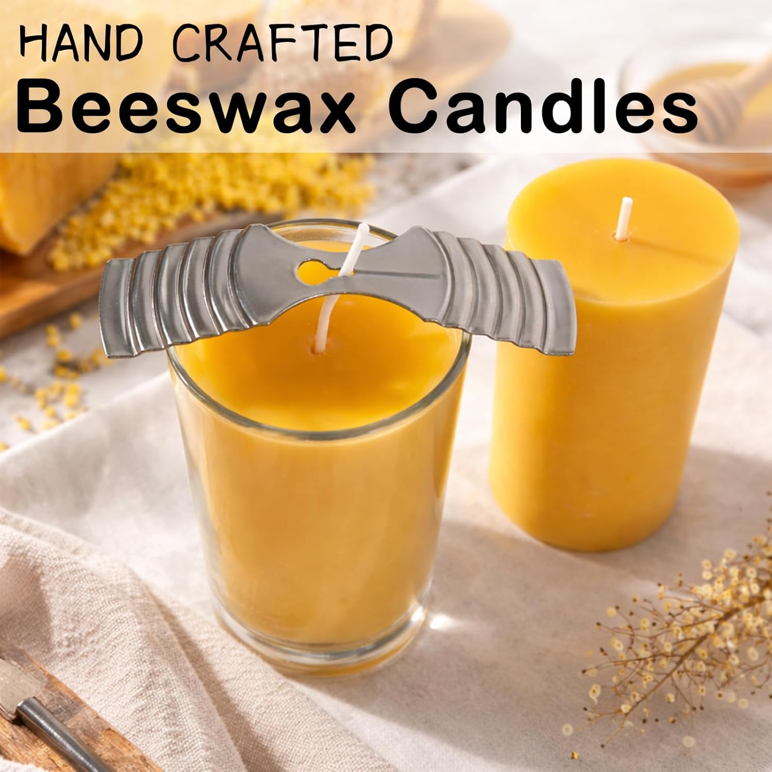 5 Natural Beeswax Pillar Candles, 100% Pure Natural Non Toxic Bees Wax,Long Burning for 175 Hours, Smokeless and Dripless, Yellow Beeswax Candles Bulk for Home, Emergency, Prayer, 2x4 Inches