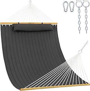 Lazy Daze Double Quilted Hammock with Pillow for Outside, Fit 13-15Ft Stand