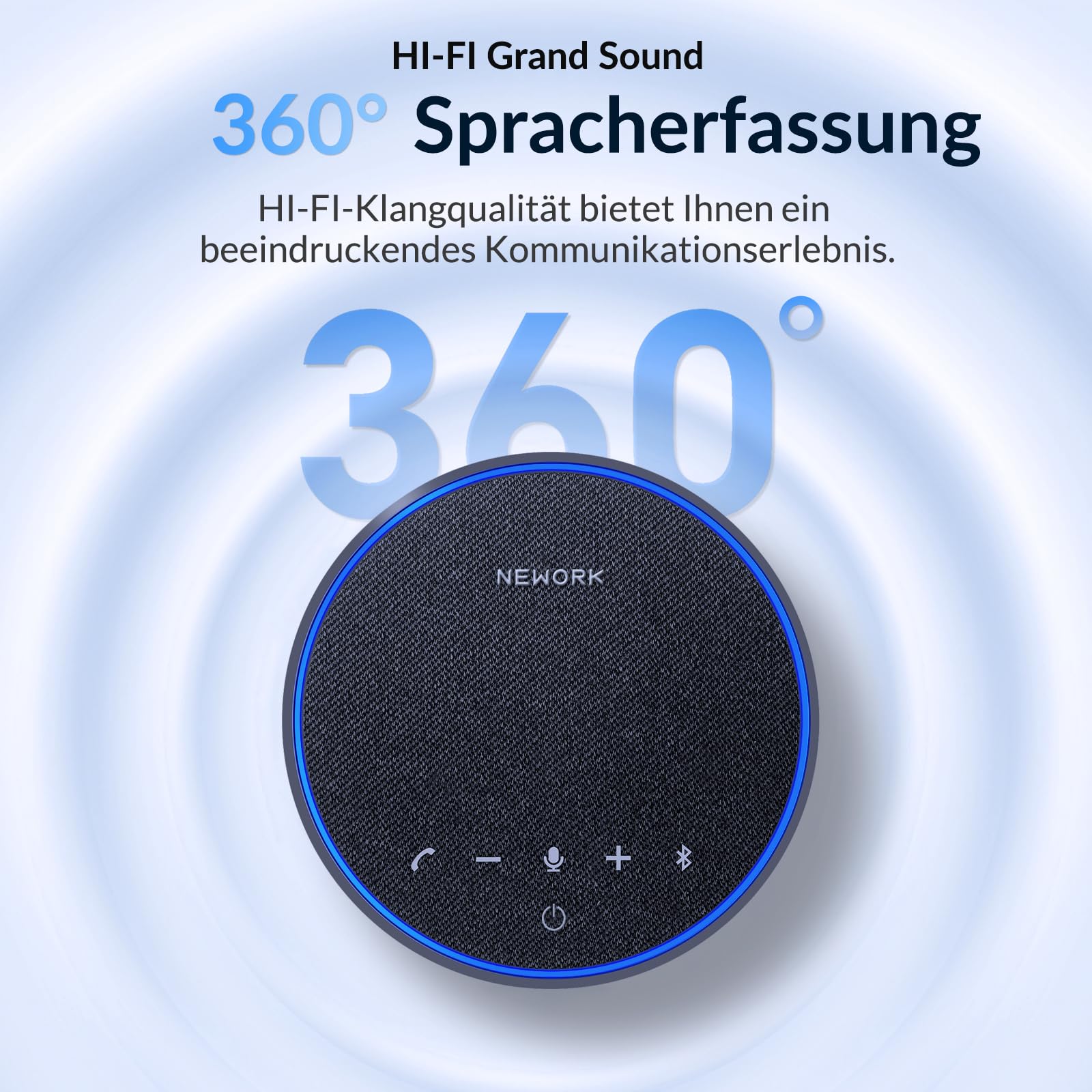 Bluetooth Konferenzlautsprecher mit 3 KI-Mikrofonen, 360° Sprachaufnahme und Geräuschunterdrückung, 12h Akkulaufzeit, tragbare Freisprecheinrichtung für Meetings, Zoom, Teams und Home Office