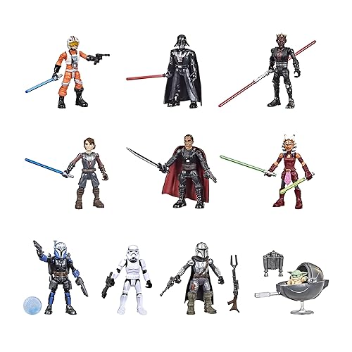 Figura de Acción de la Flota de Misiones de STAR WARS de 2.5 Pulgadas, Paquete de 10, 19 Accesorios, con Darth Vader, Luke Skywalker y Grogu, Para Edades de 4 y Más (Exclusivo de Amazon)