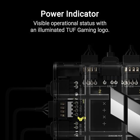 ASUS TUF Gaming ARGB PWM Fan Hub | 6 x ports for PWM case fan, ARGB control, 2 x SATA, synchronises cooling and light, magnetic mount, power indicator