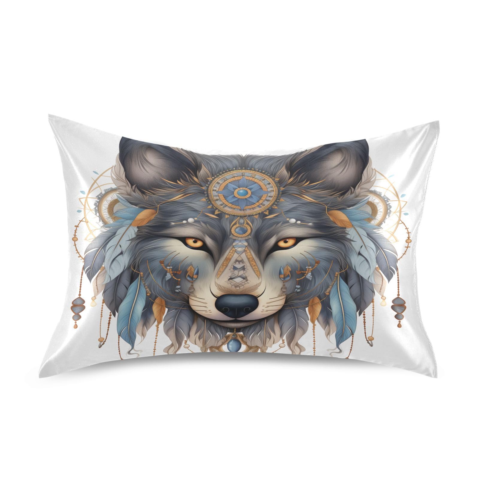 Taie d'oreiller satin loup pour sublimer la décoration d'une chambre bohème
