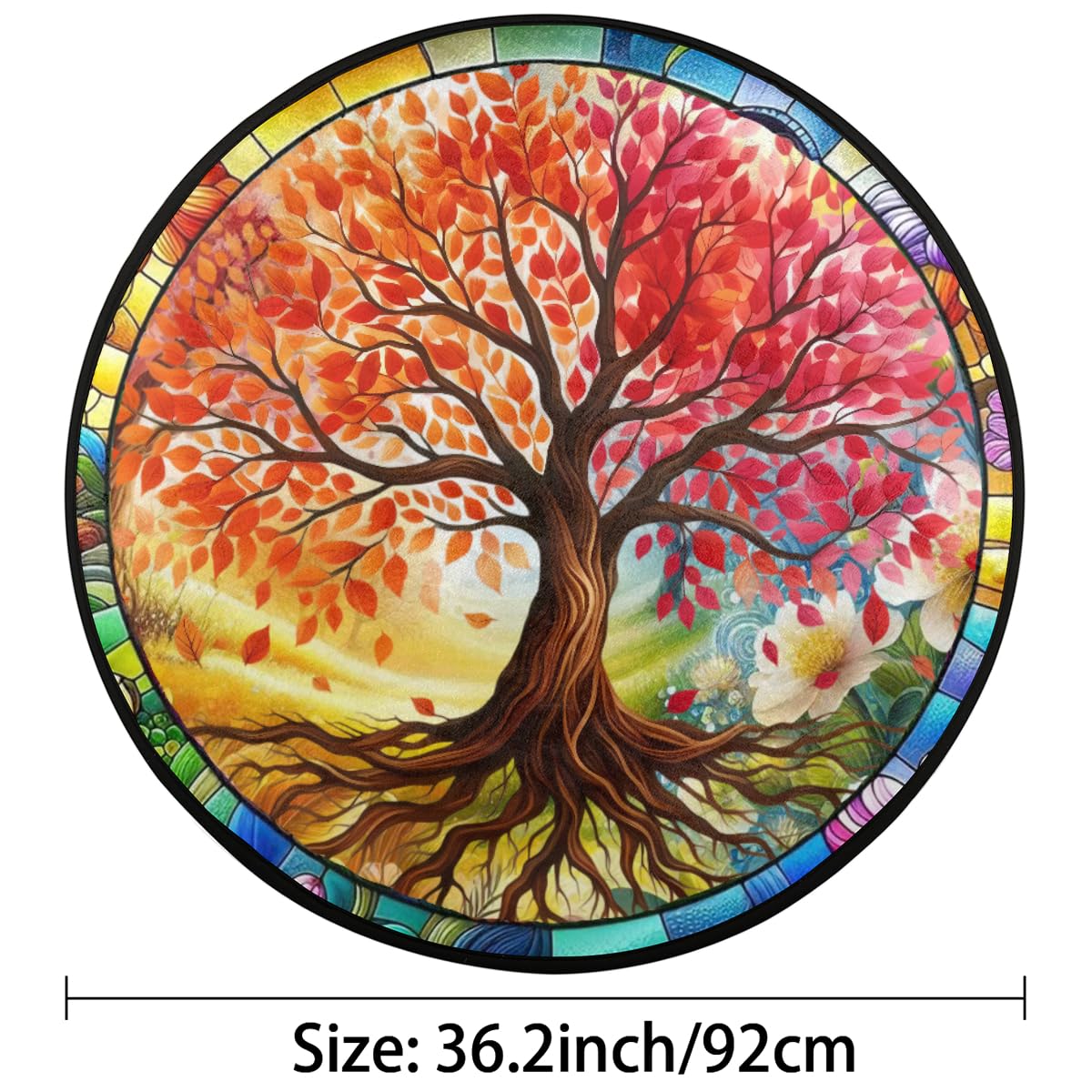 Round Rug 3ft Tree of Life Flower Indoor Circle Area Circle Rugs Washable Non-Slip Bedside Indoor Doormat for Living Room Bedroom Playroom Nursery Room Decor Carpet Mat Splat Mat for High Chair