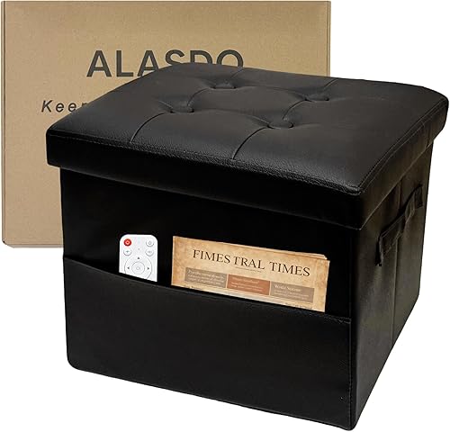 Miniatura 9 de ALASDO Reposapiés otomano de almacenamiento, otomano pequeño con almacenamiento, otomano plegable, reposapiés, banco para sala de estar, 17 x 13 x