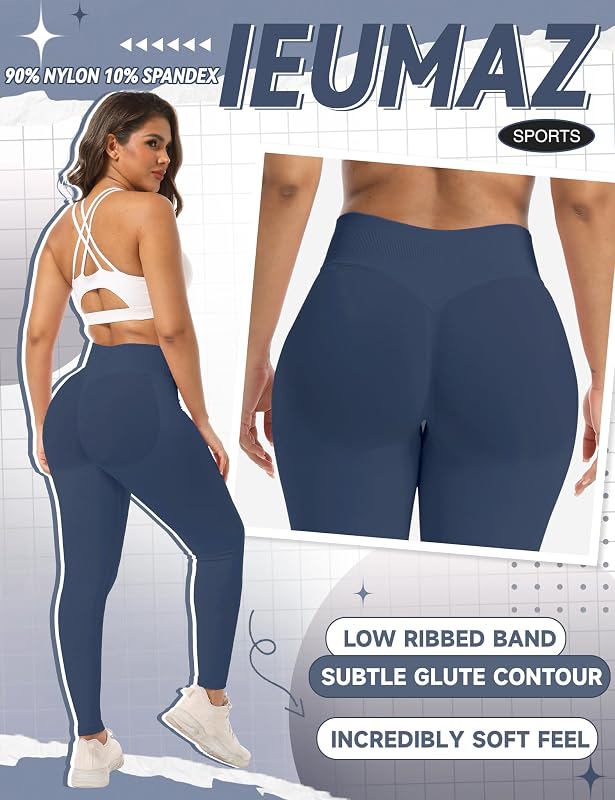 Ieumaz Scrunch Butt Lifting Leggings for Women Gym Seamless Workout Leggings Mid Low Waist Tummy Control Yoga Pants Slate Grey image 5