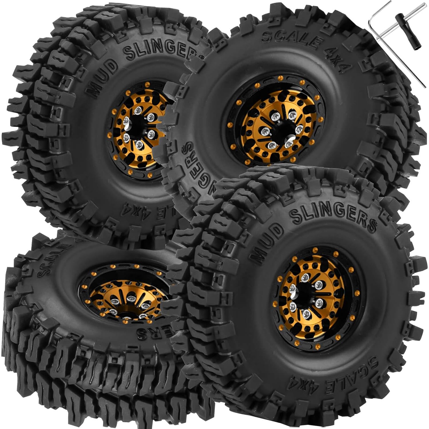 1.0 RC Wheels RC Truck Tires for 1/18 1/24 TRX4M,SCX24,FCX24 RC Crawler,Alloy 1.0‘’ Beadlock RC Truck Tires RC Wheels (4pcs Red)