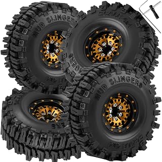 1.0 RC Wheels RC Truck Tires for 1/18 1/24 TRX4M,SCX24,FCX24 RC Crawler,Alloy 1.0‘’ Beadlock RC Truck Tires RC Wheels (4pcs Gold)
