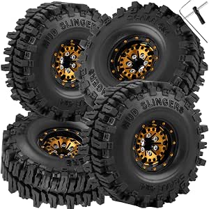 1.0 Inch Alloy Beadlock RC Truck Tires & Wheels For 1/18 & 1/24 TRX4M, SCX24, FCX24 Crawlers (4pcs, Red) - View #4