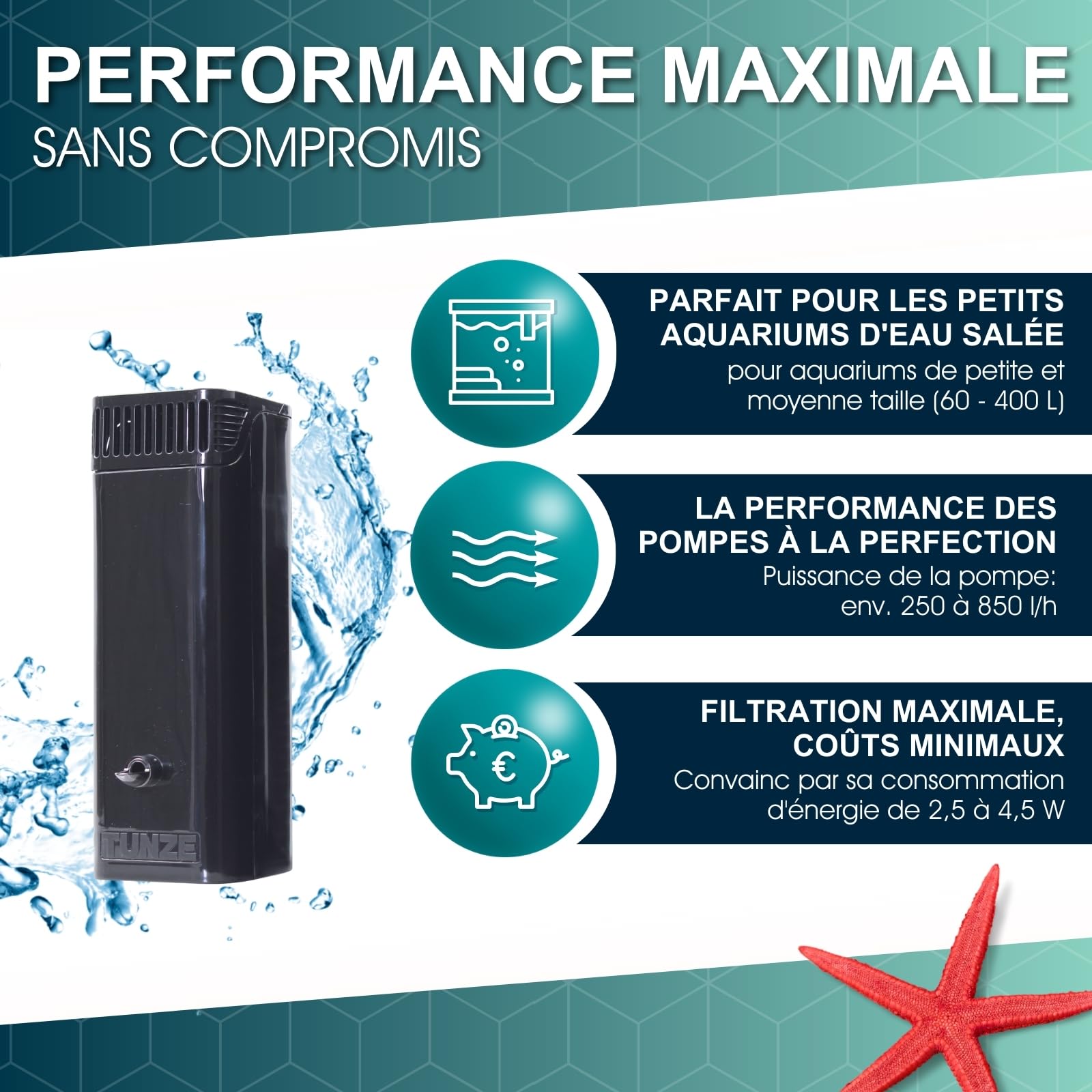 Tunze Comline Filter 3162 l Wasserfilter zur Oberflächenabsaugung + Absaugung von Bodennähe für Aquarien mit 60-400 L l Aquariumfilter mit starker Magnethalterung l flexibles Filtermedium