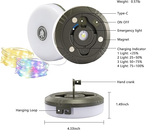 Miniatura 7 de Paquete de 2 luces de cadena para acampar, luz de campamento de almacenamiento rápido 4 en 1, luces colgantes para tienda de 32.8 pies con 8 modos