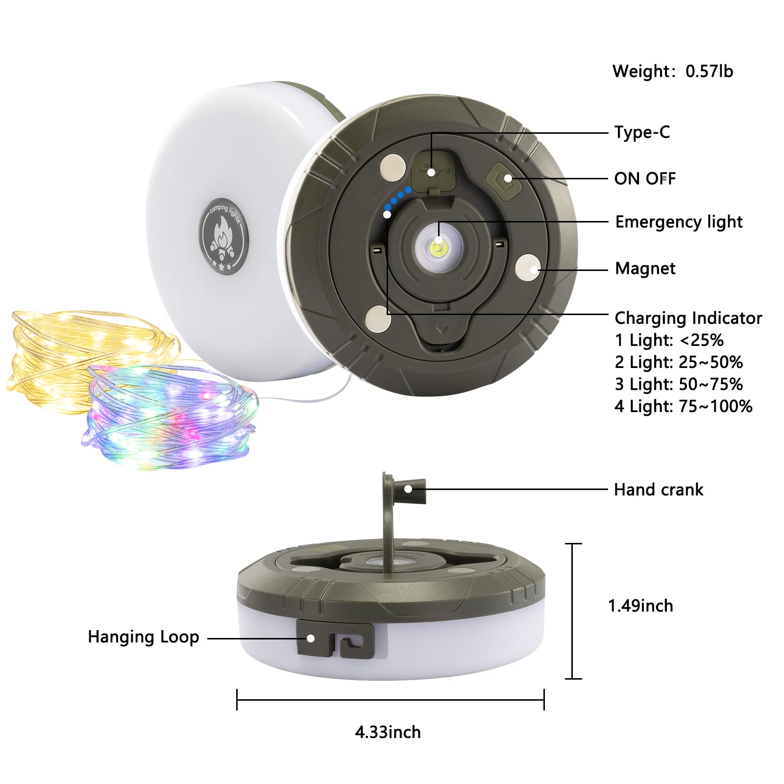 2Pack Camping String Lights 4-in-1 Quick Storage Camp Light 8Mode 32 8FT Hanging Tent Lights Rechargeable Camp Lamp — view 7