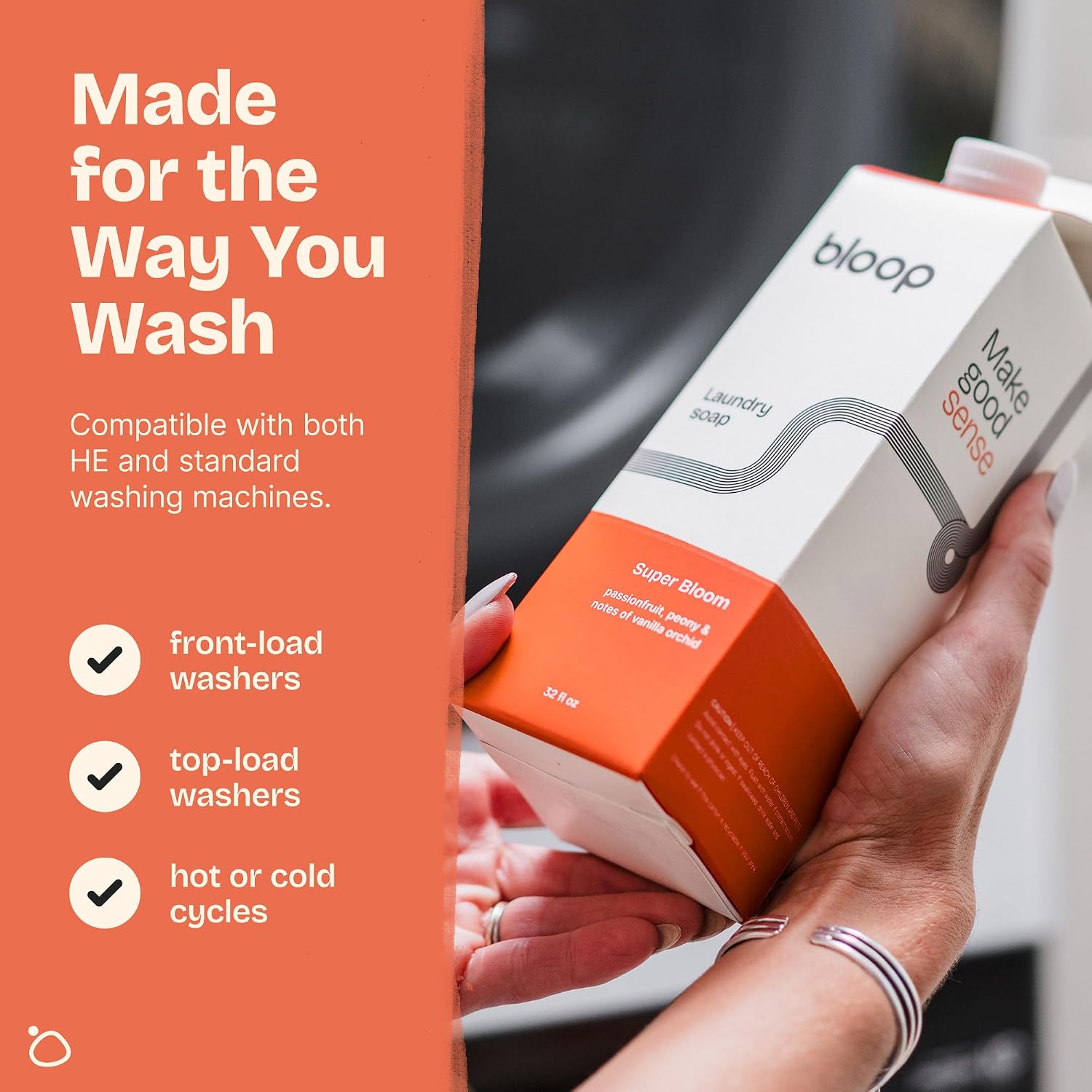 Bloop Natural Laundry Soap, 32 fl oz, Up to 50 Loads, Long-Lasting Scent, Ultra-concentrated Laundry Soap for Sensitive Skin, Watershed-Safe, Vegan, Cruelty-Free, No Harsh Chemicals, Super Bloom image 5
