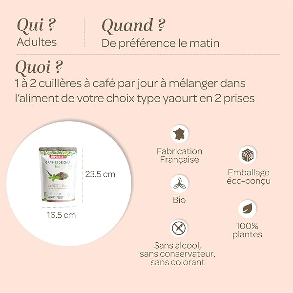SUPERDIET - GRAINES DE CHIA BIO - Source de Protéines & Riches en Fibres et en Omega 3 - Sachet de 200g - 5