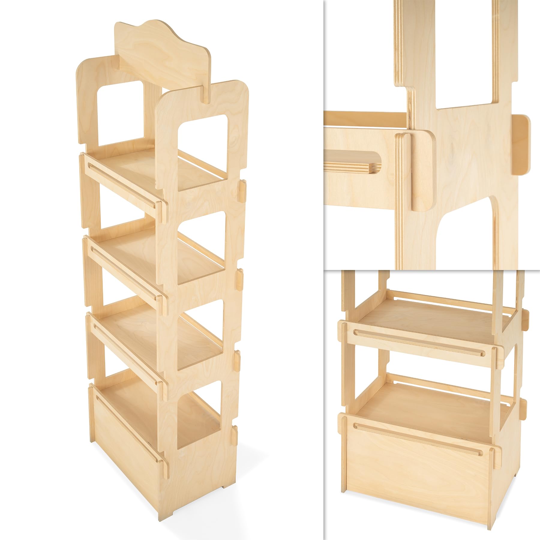 Présentoir de Sol, en Bois, Montage Simple à emboîter, 4 étagères, Naturel et Durable, H. 163 cm (Largeur 46 cm)