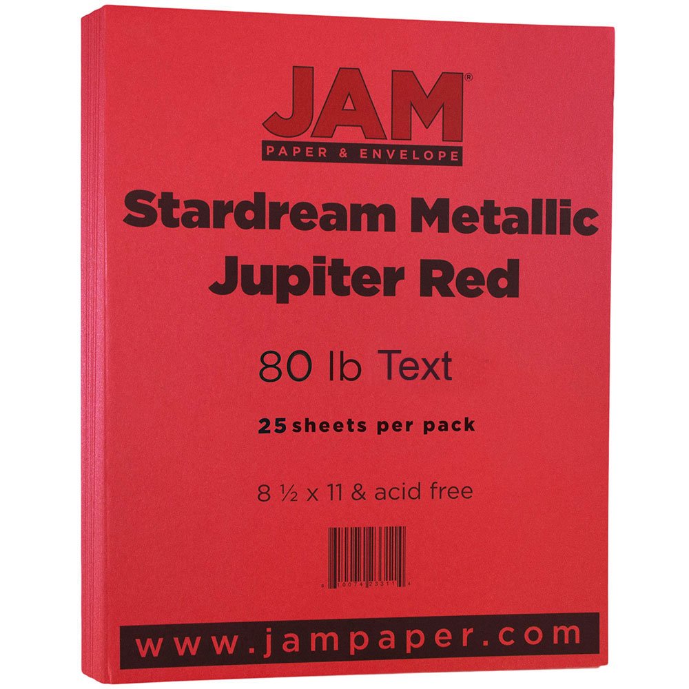 JAM PAPER Metallic 32lb Paper - 120 GSM - 8.5 x 11 - Jupiter Red Stardream Metallic - 25 Sheets/Pack