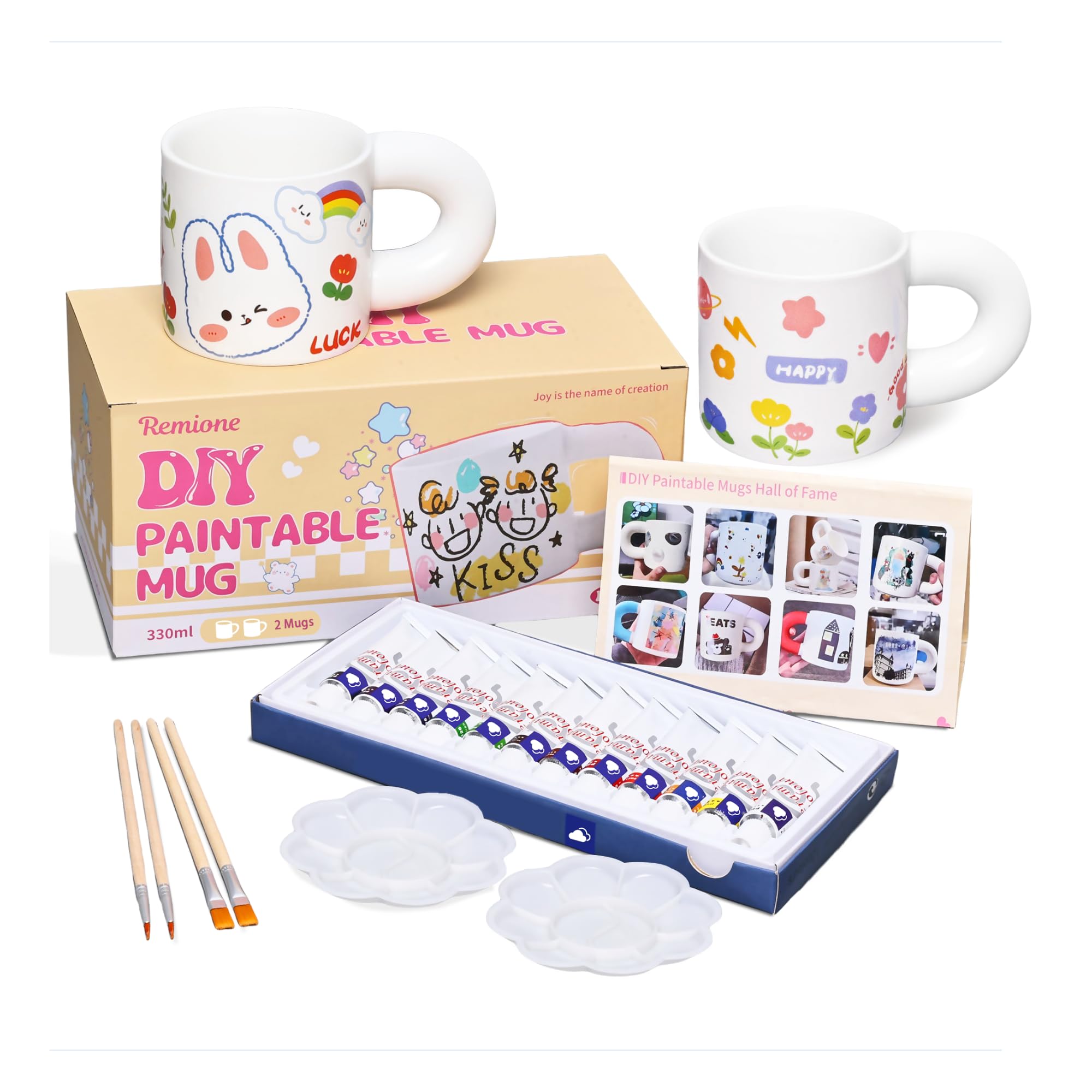 BITOYO Keramik Tassen Bemalen Set Für Kinder - DIY Teetasse Mit Diamantstickern