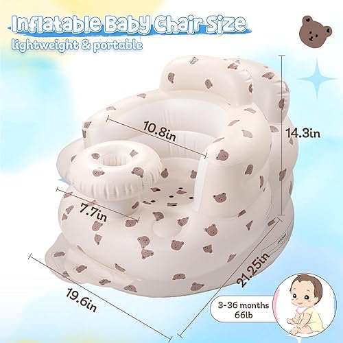 Miniatura 2 de Arscniek Asiento inflable para bebé con bomba de aire integrada, silla de bebé inflable con soporte trasero y bandeja, asiento de piso para bebés de