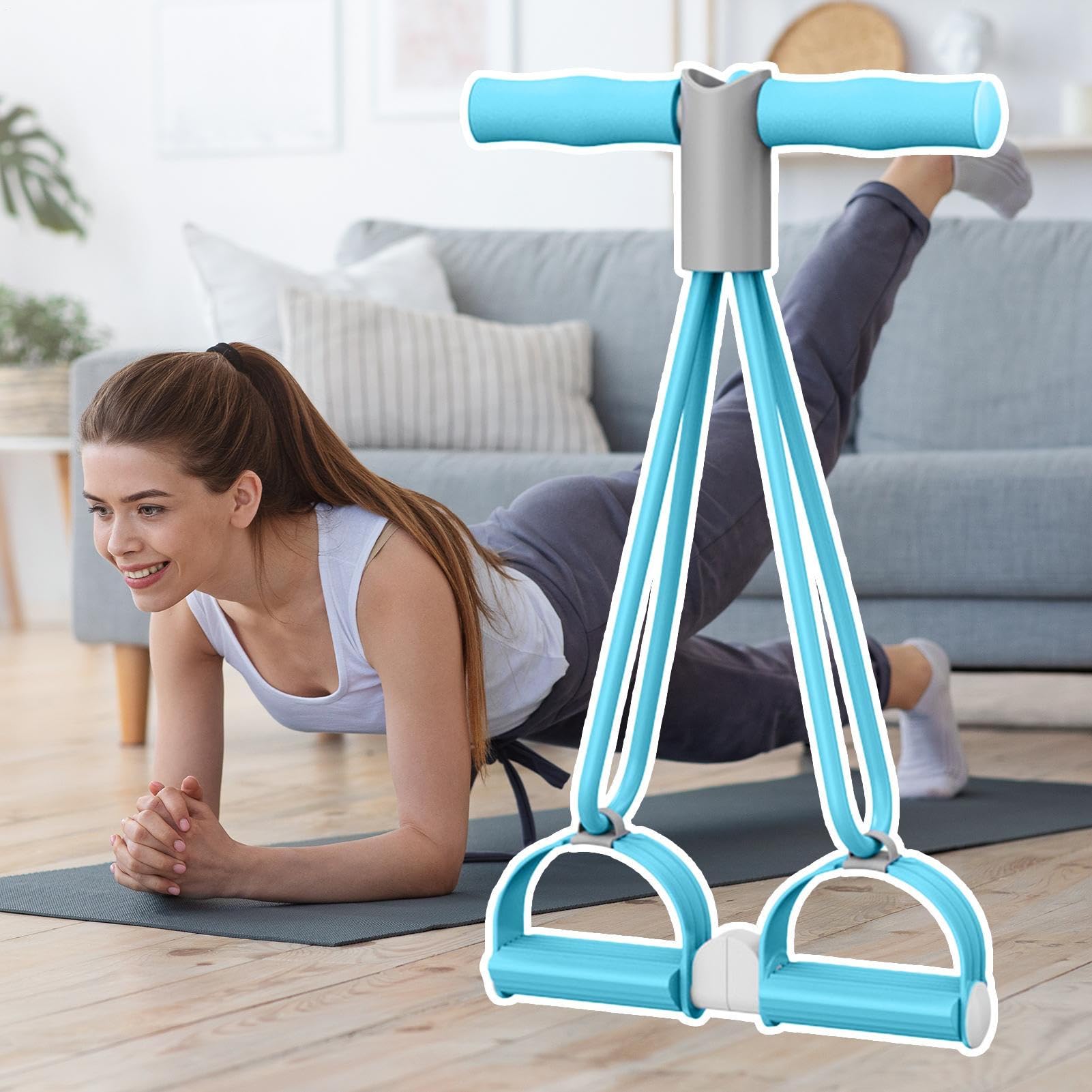 Elástico Pies Fijos de Resistencia, Bandas de Ejercicio, Equipo de Entrenamiento de 4 Bandas para el Afinamiento del abdomen, los Brazos y las Piernas para Hombres y Mujeres en Casa o en